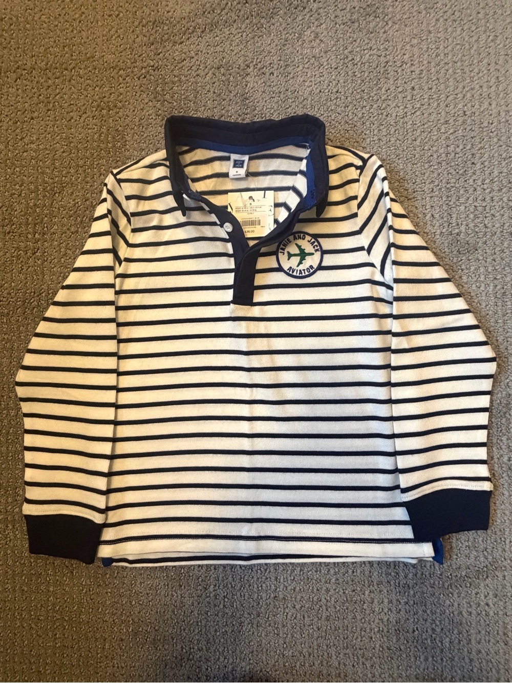 Janie and Jack - NWT Boys Navy & White Striped Long-Sleeve Polo Top